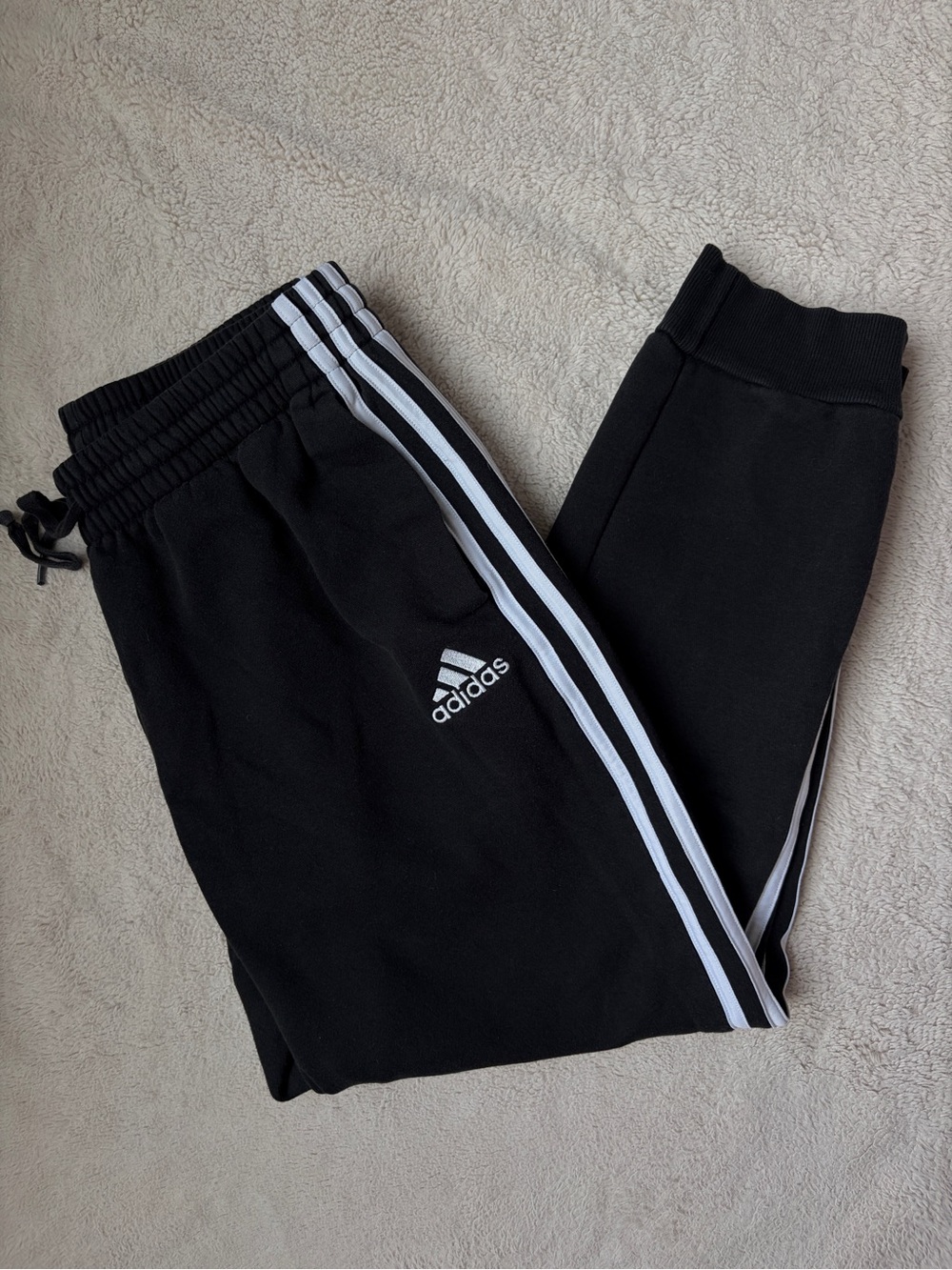 adidas Black Jogger Sweatpants with White Three-Stripes Men Size Large